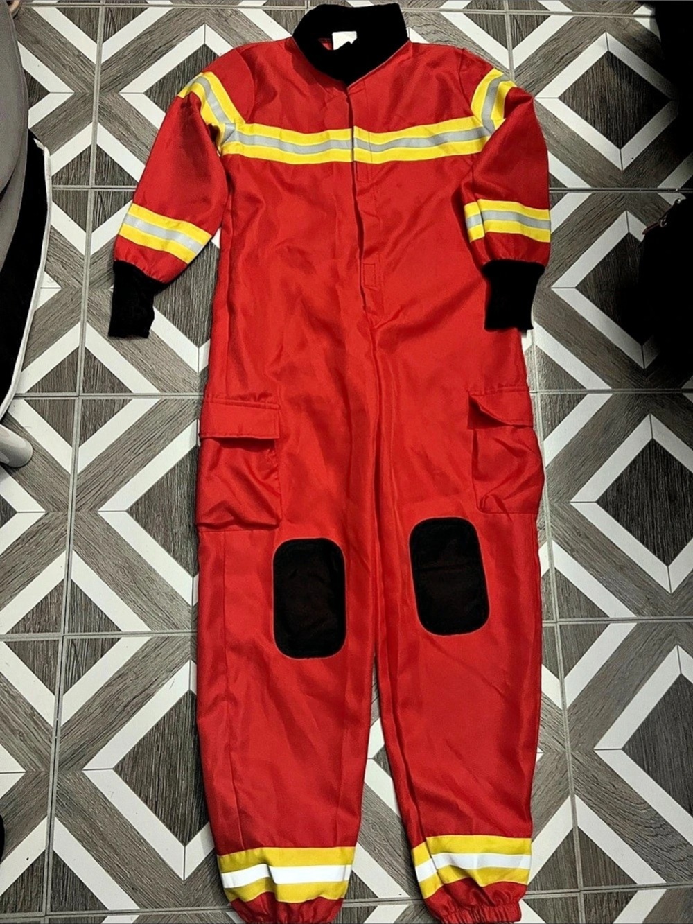Kid's Red & Black Firefighter Costume Jumpsuit